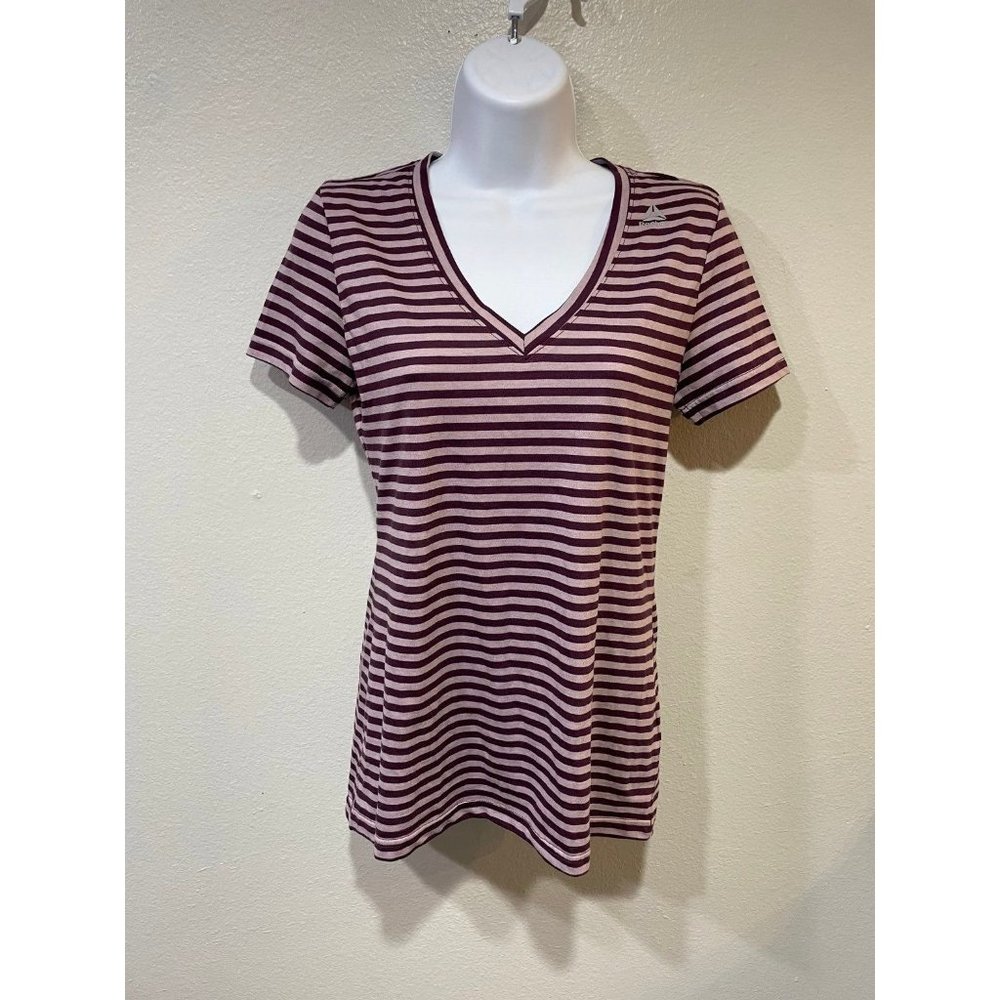 Reebok V Neck Striped Tee Shirt Women’s XS